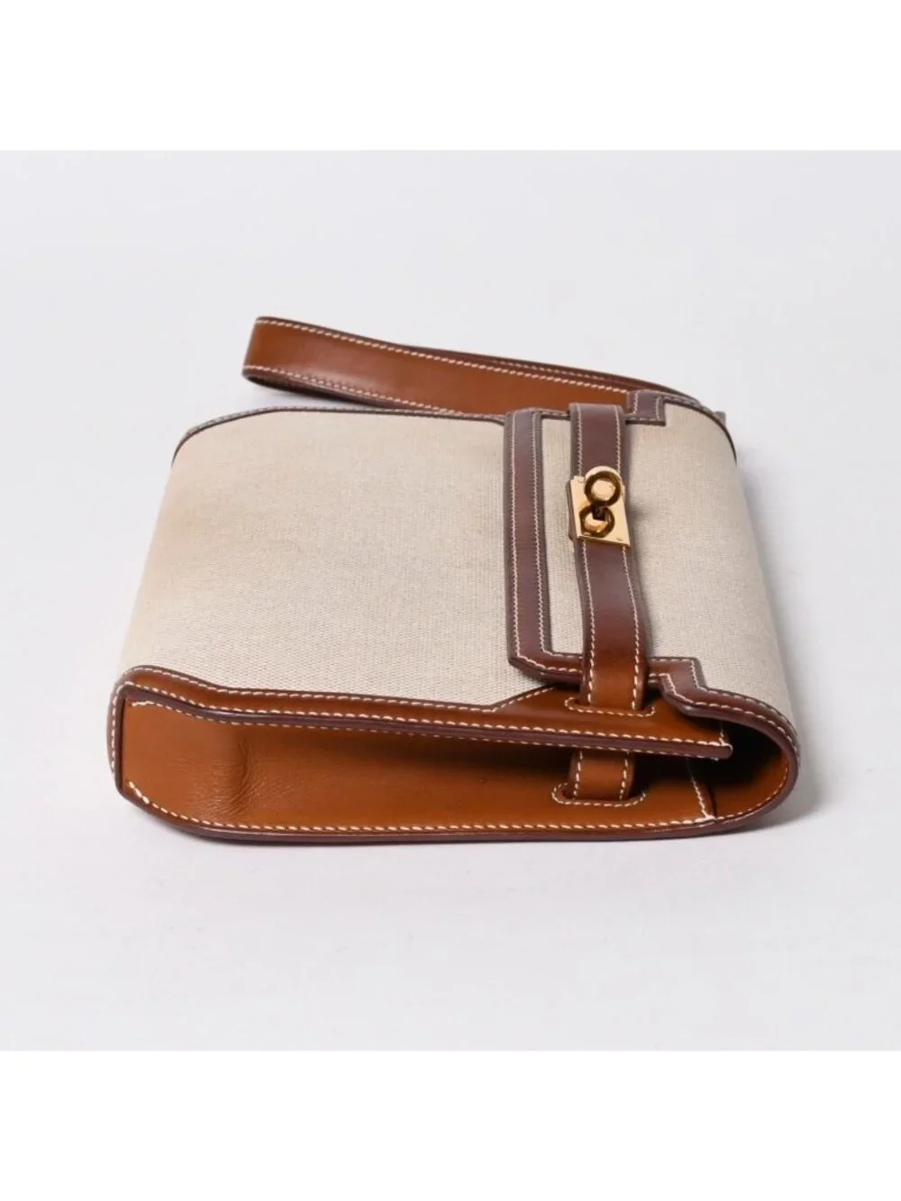 Hermes Kelly Depeches 25 Clutch Beige Brown Toile H Barenia Time
